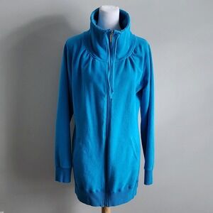 One Tooth Full Zip Hoodie Womens XL Blue Funnel Neck Thumbholes Yoga Jacket